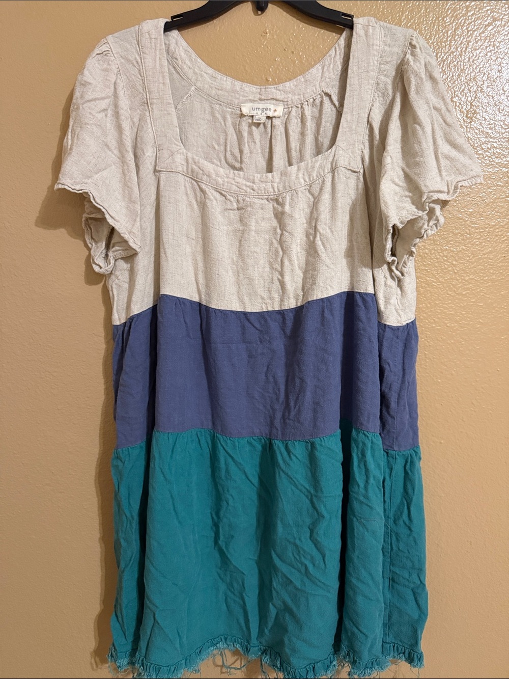 Umgee Three-Tier Colorblock Midi Dress in Cream, Blue, Teal